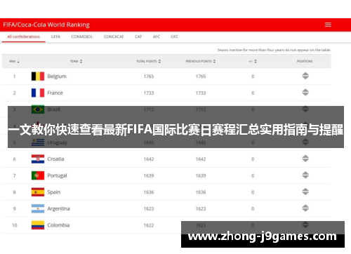 一文教你快速查看最新FIFA国际比赛日赛程汇总实用指南与提醒